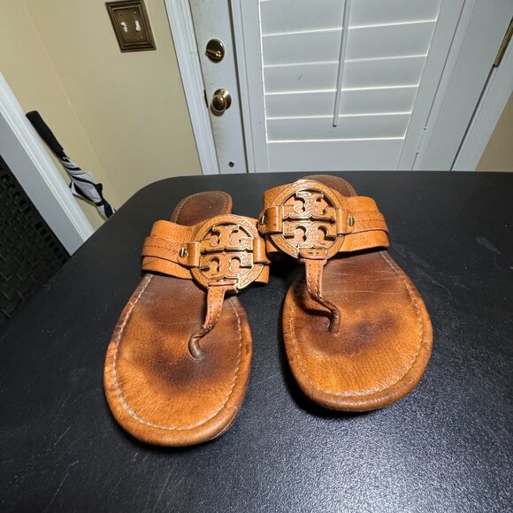 Tory Burch size 10 amanda tan leather sandal slippers - Picture 12 of 12